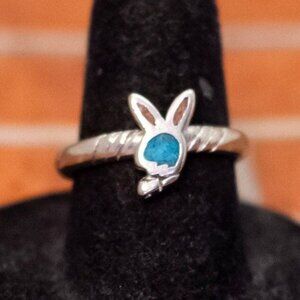 Size 7, Vintage Rabbit Blue Face Spiral Ring - W27